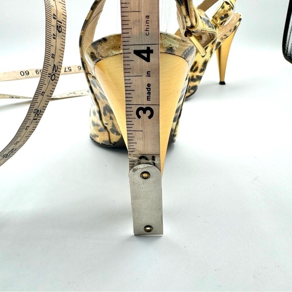 STUART WEITZMAN GOLD ANIMAL PRINTS SLING BACK HEELS OPEN TOE SHOE PATENT LEATHER - Picture 8 of 15